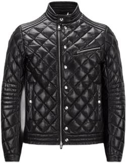 Black Leather Biker Jacket For Men In 999