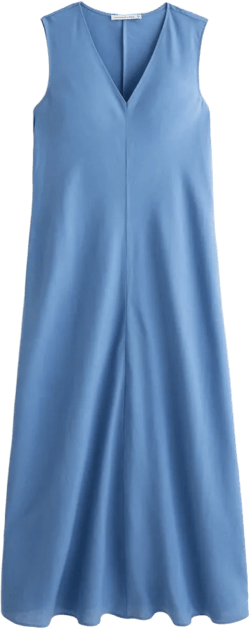 Linen-Blend V-Neck Column Midi Dress