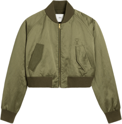 Green Cotton Satin Ami De Coeur Bomber Jacket