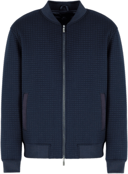 Bomber Jacket With Zip In Stretch Fabric In Navy Blue