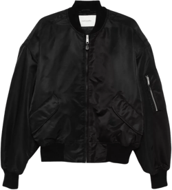 Broad Oversized Satin Bomber Jacket In Black