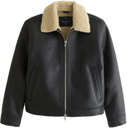 Cropped Sherpa-Lined Vegan Leather Aviator Jacket