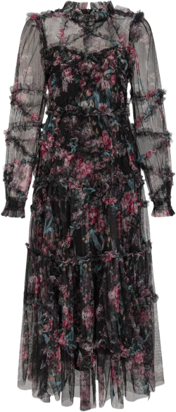 Floral Print Long Sleeve Maxi Dress for Women Summer Autumn Dresses X-Large Black1