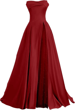 ZSWWYibo Strapless Princess Ball Gowns Pearl Satin Ball Gowns Evening Party Dresses 12 Wine Red