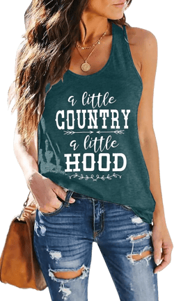 A Little Country A Little Hood Letter Print Tank Top Women Country Music Racerback Tank Top Summer Funny Saying Shirt Medium Green