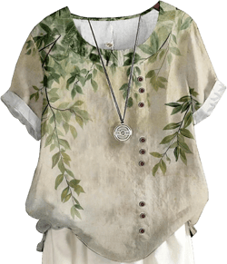 Women's Vintage Linen Tops Short Sleeve Boho Summer Graphic Tees Tunic T Shirts Casual Button Down Blouses Leaf XX-Large