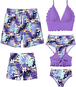 Family Matching Solid Scallop Trim Strappy Two-Piece Swimsuit and Allover Floral Print Swim Trunks Shorts : Clothing, Shoes & Jewelry