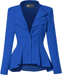 Hybrid & Company Women's Casual Work Office Dressy Double Lapel Single Button Peplum Comfortable Blazer Medium Royal-dressy & Premium Weight