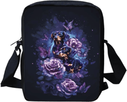 Messenger Bags for Boys Girls Mini Crossbody Bags Kids Children Shoulder Handbags Unisex Travel Totebags Cute Dachshund Floral
