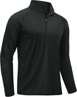 TACVASEN Men's Long Sleeve Athletic Shirts 1/4 Pullover Zip Sun Protection Rash Guard UPF 50+ Outdoor Running T-Shirts #04black Large