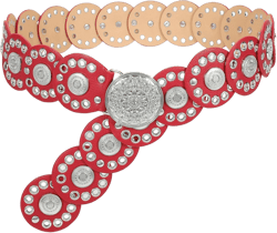 WHIPPY Western Belts for Women Vintage Disc Waist Belts Concho Leather Belts Boho Waist Belt for Dress Jeans Red(silver Buckle) Fit Waist Size Below 43"
