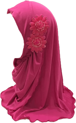 2-6 Years Old Girls Muslim Hijab with 6 Flowers Islamic Arab Headscarf Sand and Sun Protection Scarf Shawls A-rose Pink