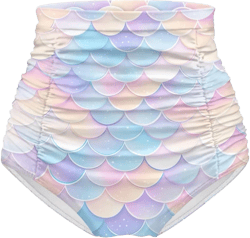 High-Waisted Swim Shorts for Women Elastic Waist Tummy Control Swim Trunks Suitable for Running,Yoga, Fitness Fish Scales X-Large