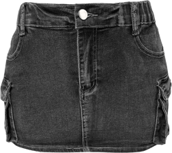 High Stretchy Cargo Skirt for Women, Low Waist High Waisted Y2k Mini Jean Skirt Cute Denim Skirt with Pockets Black X-Large