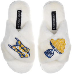 Women's White Classic Laines Slippers With Mediterranean Swimming Costume & Lemon Brooches - Cream
