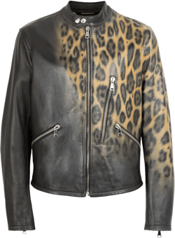 Leopard Print Leather Bomber Jacket