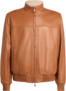 Leather Reversible Bomber Jacket In Brown