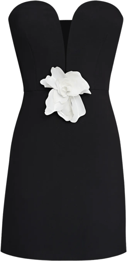 Anabelle Strapless Plunge Crepe Mini Dress In Black