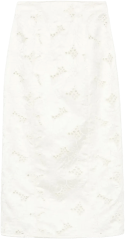 floral-embroidered midi skirt