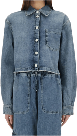 Pocketed Cropped Denim Jacket In Navy