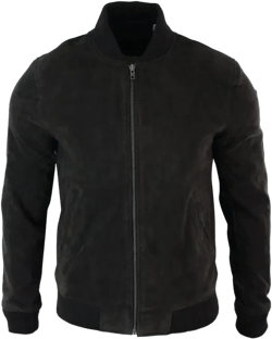Varsity Suede Leather Bomber Jacket In Brown