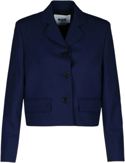 Navy Virgin Wool Crop Blazer