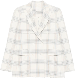 Check Pattern Double-breasted Cotton Jacket In White