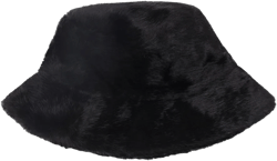 Black Furry Bucket Hat In Black Fabric