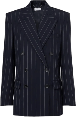 Pinstripe Oversized Wool Blazer In Blue
