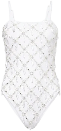 Womens White Calliope Embellished Swimsuit