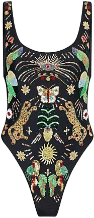 Womens Black Willow Beaded Swimsuit