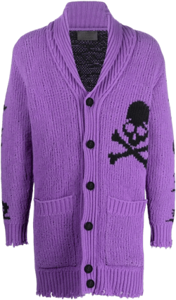 Intarsia-knit Logo Cardigan In Purple