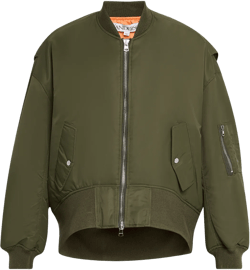 Oversized Curved Hem Bomber Jacket Olive In Green
