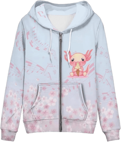 Womens Zip Up Hoodie Oversized Drawstring Jacket Long Sleeve Lightweight Fall Sweatshirt with Pockets Large Axolotl Cherry Blossom Music