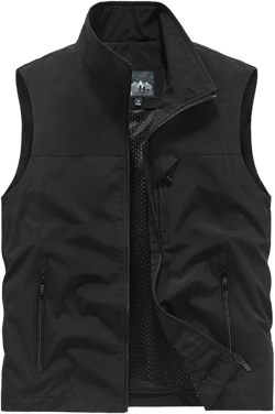Mens Cargo Multi Pocket Utility Vest Lightweight Tactical Vest Casual Breathable Vest Zip Up Vest Outdoor Hiking Vest Black Medium