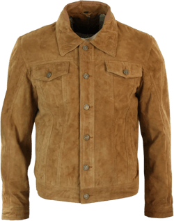 Mens Vintage Short Denim Style Retro Real Suede Leather Jean Jacket Casual XX-Large Tan