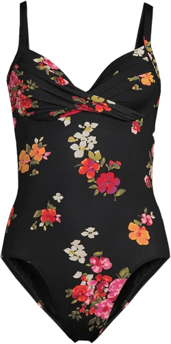 Lands' End Women's Sculpting Suit Draped One Piece Swimsuit - 16 - Black Meadow Floral