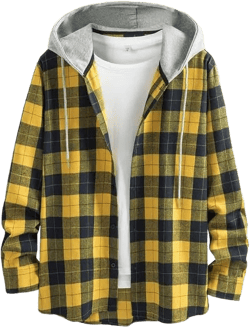 JMIERR Flannel Hoodies for Men Casual Button Down Plaid Long Sleeve Lightweight Shirts Jackets