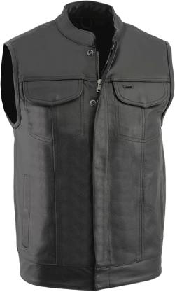 Milwaukee Leather V3710 Club Vest with Front Zipper and Open Collar Design Large Black