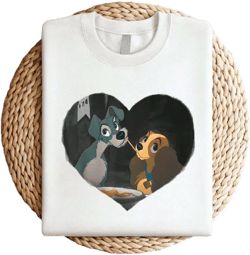 Disney 180g Pure Cotton Disney First Kiss Lady The Tramp T-Shirt Hoodie   Tote Bag Tshirt S-M-L-XL-XXL-3XL-4XL-5XL  Oversized Men Women Unisex A109 Female Comfortable Stylish Fashion Designer Clothes Women Soft Versatile Slightly Stretched Streetwear Breathable