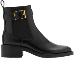 Ankle boots with elastic panel and buckle