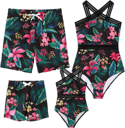PATPAT Family Matching Swimsuits Crisscross One Piece Swimwear Floral Printed Bathing Suits