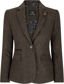 Women Blazer Tweed Herringbone Wool Classic Smart Casual Vintage Check 1920s