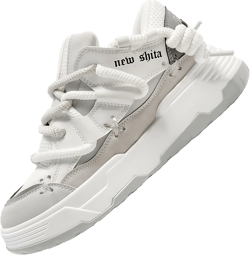 Women’s Faux Leather Fashion Platform Chunky Sneakers Lightweight Breathable Height Increasing Unisex Casual Walking Tennis Running Shoes 5.5 Women/4 Men White Grey