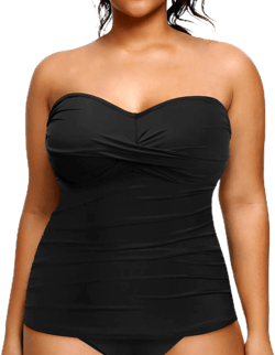 Aqua Eve Plus Size Tankini Top Only Bandeau Swim Top Strapless Swimsuit Top Twist Front Bathing Suit Top No Bottom 20 Plus Black
