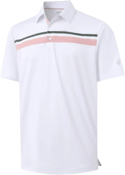 M MAELREG Golf Shirts for Men Short Sleeve Regular Fit Moisture Wicking Performance Casual Striped Print Mens Polo Shirts 3X-Large 2- White