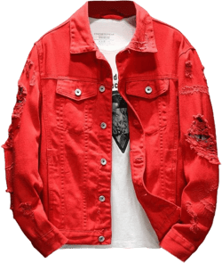 ebossy Men's Ripped Long Sleeve Fashion Distressed Motorcycle Denim Jean Jacket XX-Large Red