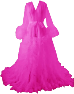 Tulle Robe Maternity Dresses Photoshoot Long Sheer Bridal Robe Old Hollywood Robe Ruffled Train Hot Pink 22