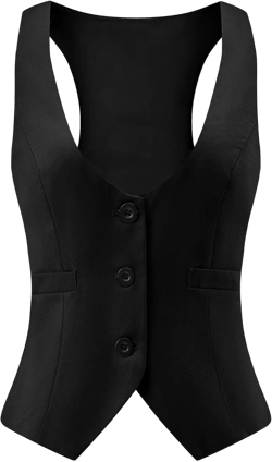 V VOCNI Suit Vest for Women Waistcoat Vintage Steampunk Dressy Casual Racerback Vest Jacket X-Large Black