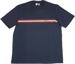 Bally 6233735 Men's Navy Blue 100% Cotton Striped Logo T-Shirt MSRP $300